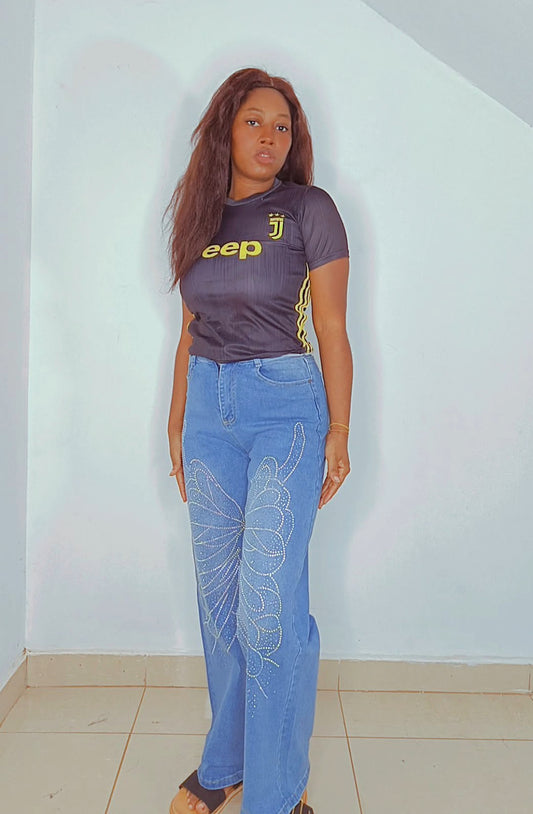 Butterfly embroidery jeans