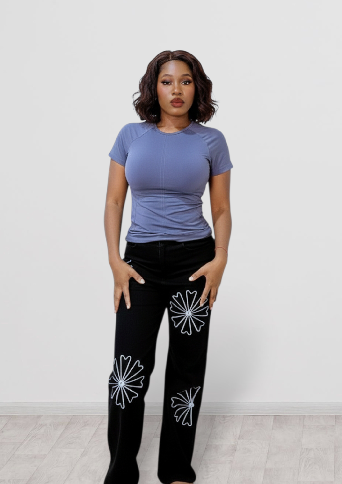 Floral Embroidery Skater Jeans